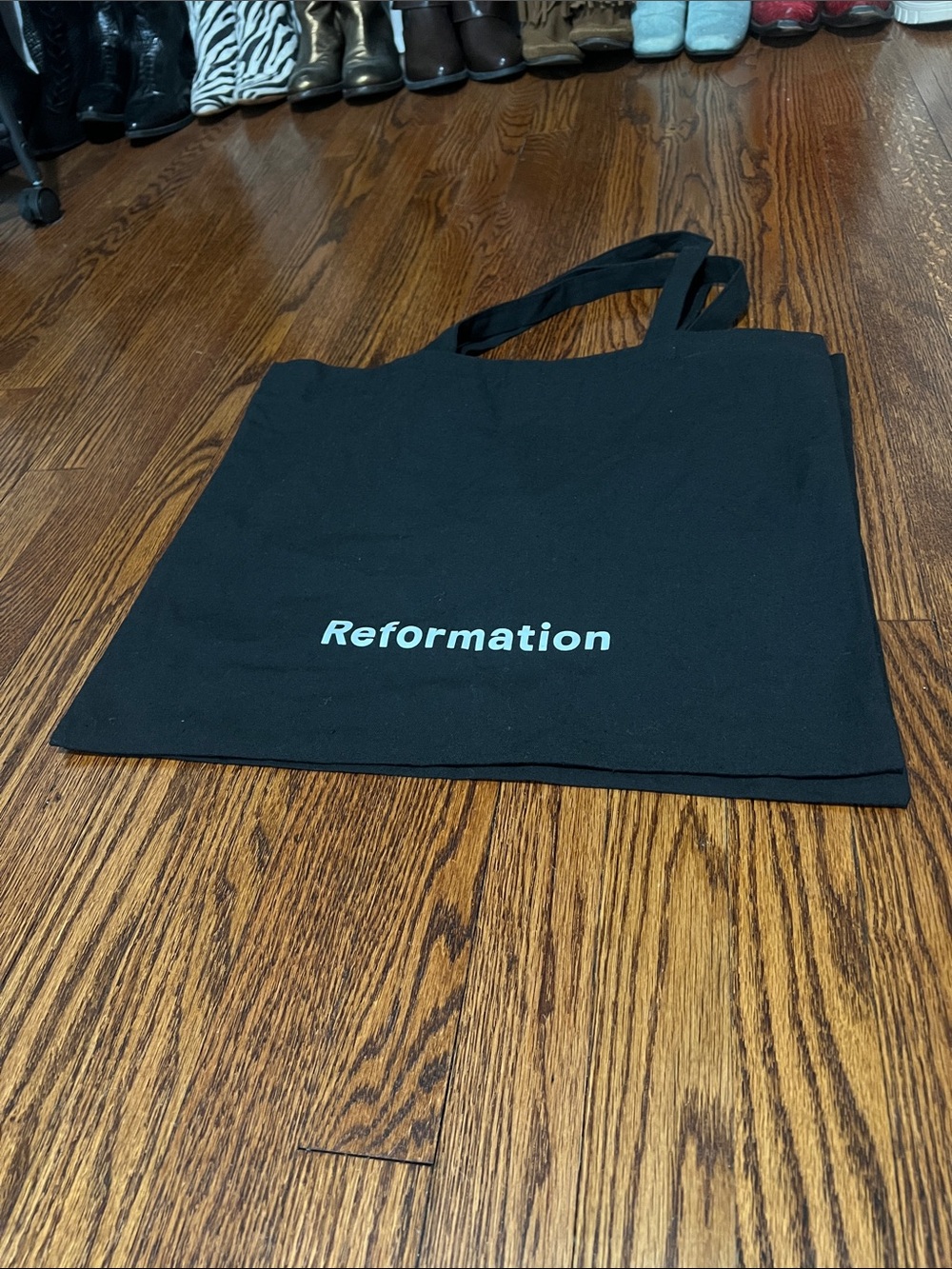 Reformation Black Canvas Tote with White Logo
